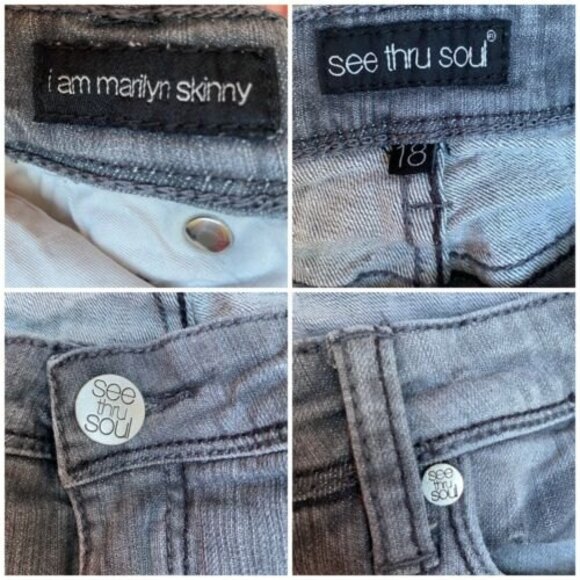 See Thru Soul “I Am Marilyn” Skinny Gray Stretch Denim Jeans Size 18 W38 L31 - Picture 10 of 11